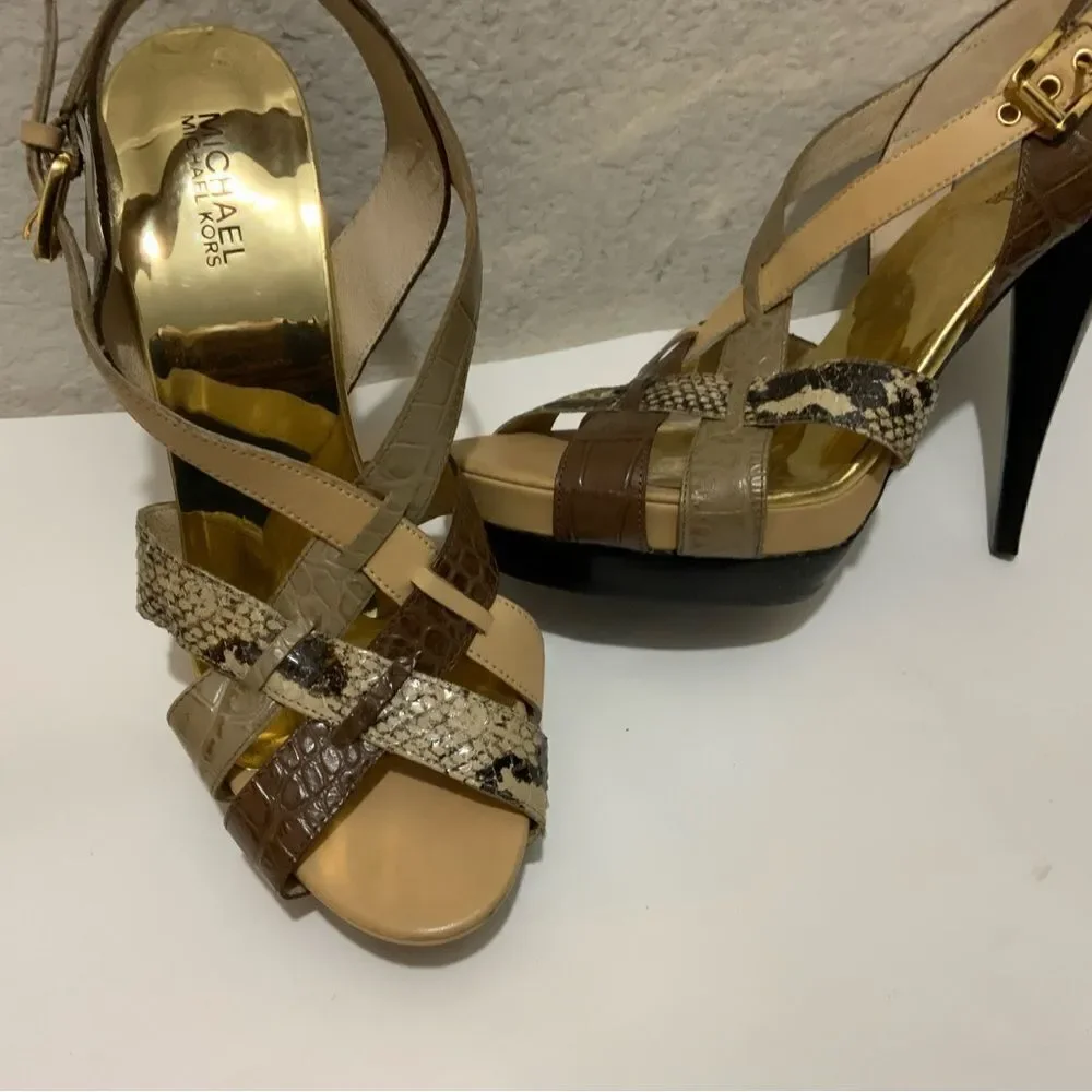 Michael Kors Niki Genuine Snakeskin Strappy Heels size 10 heels 5”